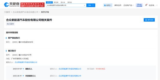 因未履行5.7万元案款，哪吒汽车被列为老赖